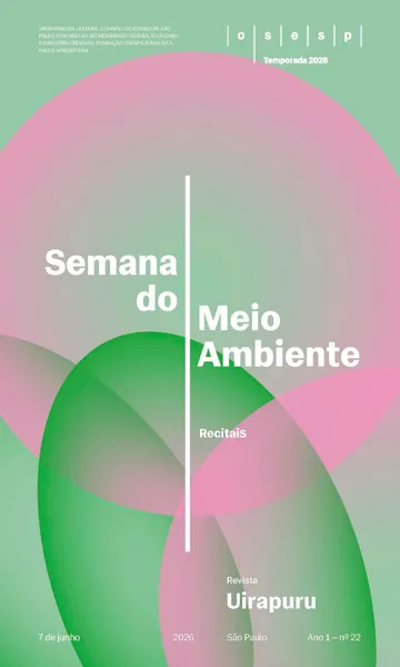 Capa da Revista Uirapuru Ano 1 — nº 22, com elementos gráficos arredondados na cor rosa aplicados sobre um fundo verde. Leva o nome "Semana do Meio Ambiente"